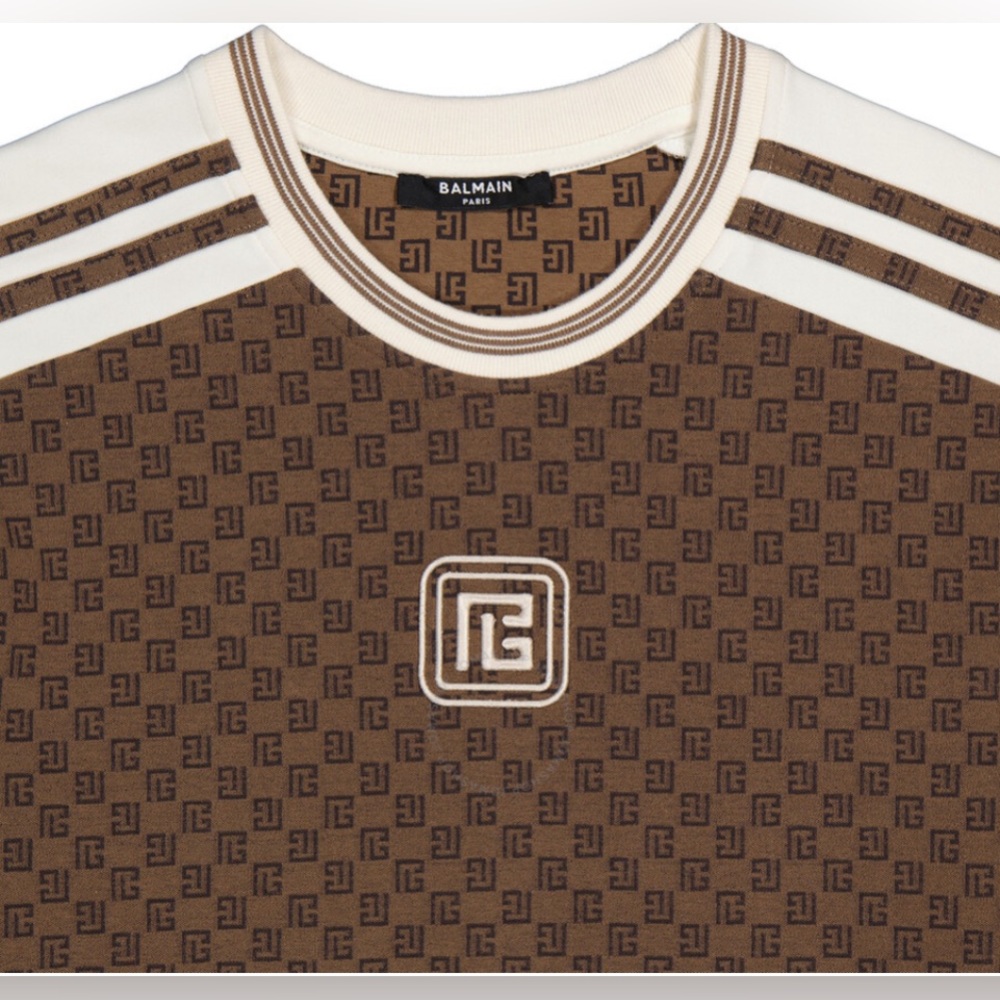 Balmain Mini Monogram Crewneck T-Shirt brown Ivory.. size Medium..brand … - Picture 8 of 9
